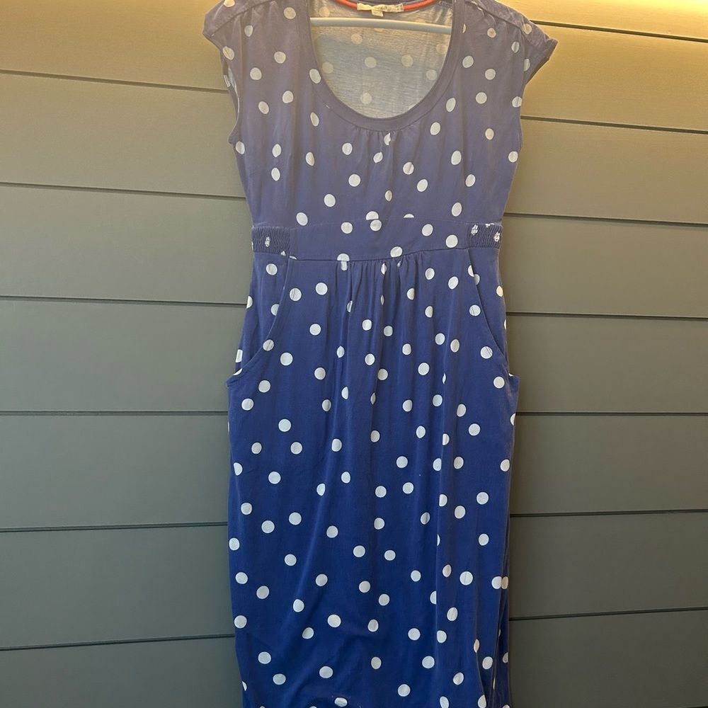 Boden Blue Polkadot Cap Sleeve Scoop Neck Midi Sundress, Size 6